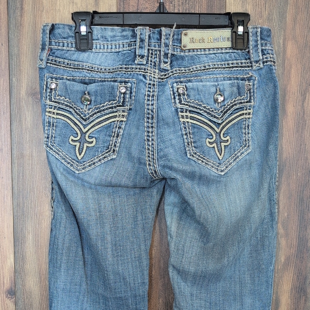 Rock Revival Blue Distressed Donna Boot Cut Mid Rise Jeans 28           C651